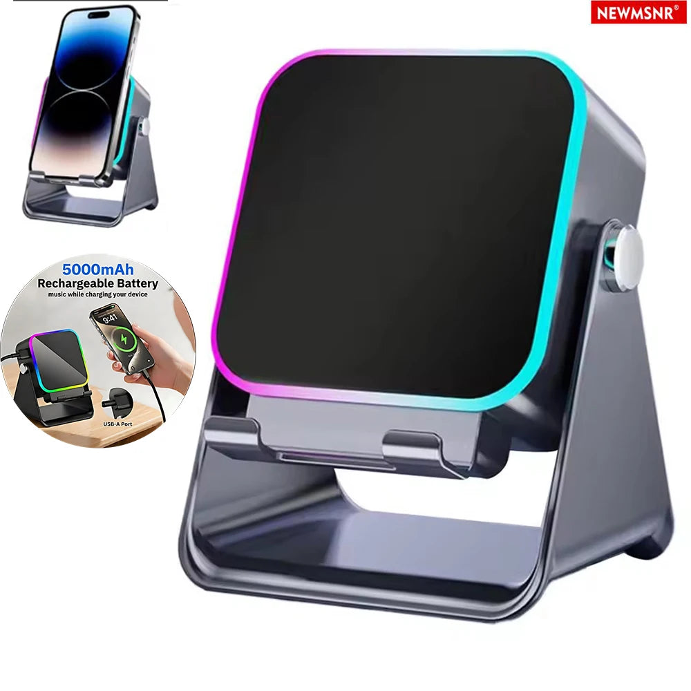 Ultimate 5-in-1 Wireless Induction Bluetooth Speaker with Phone Stand, Fast Charging, RGB Ambient Light & HD Stereo Sound